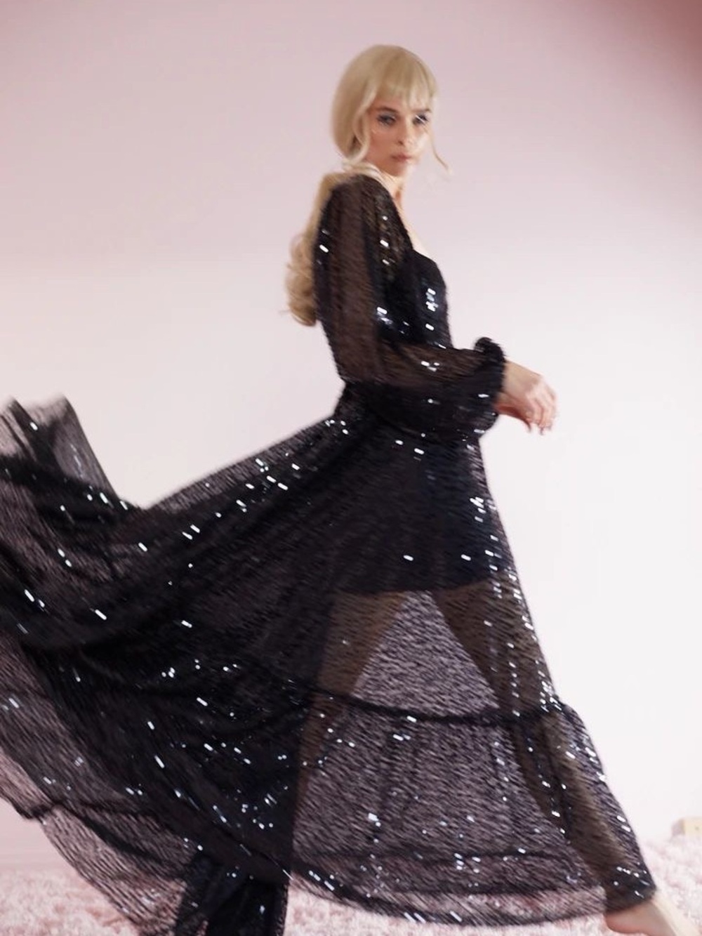 Selkie Black Sequin Sheer Maxi Dress